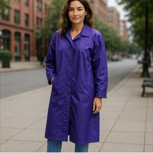 British Mist Long Trench Rain Coat Vintage Royal Purple Size 10